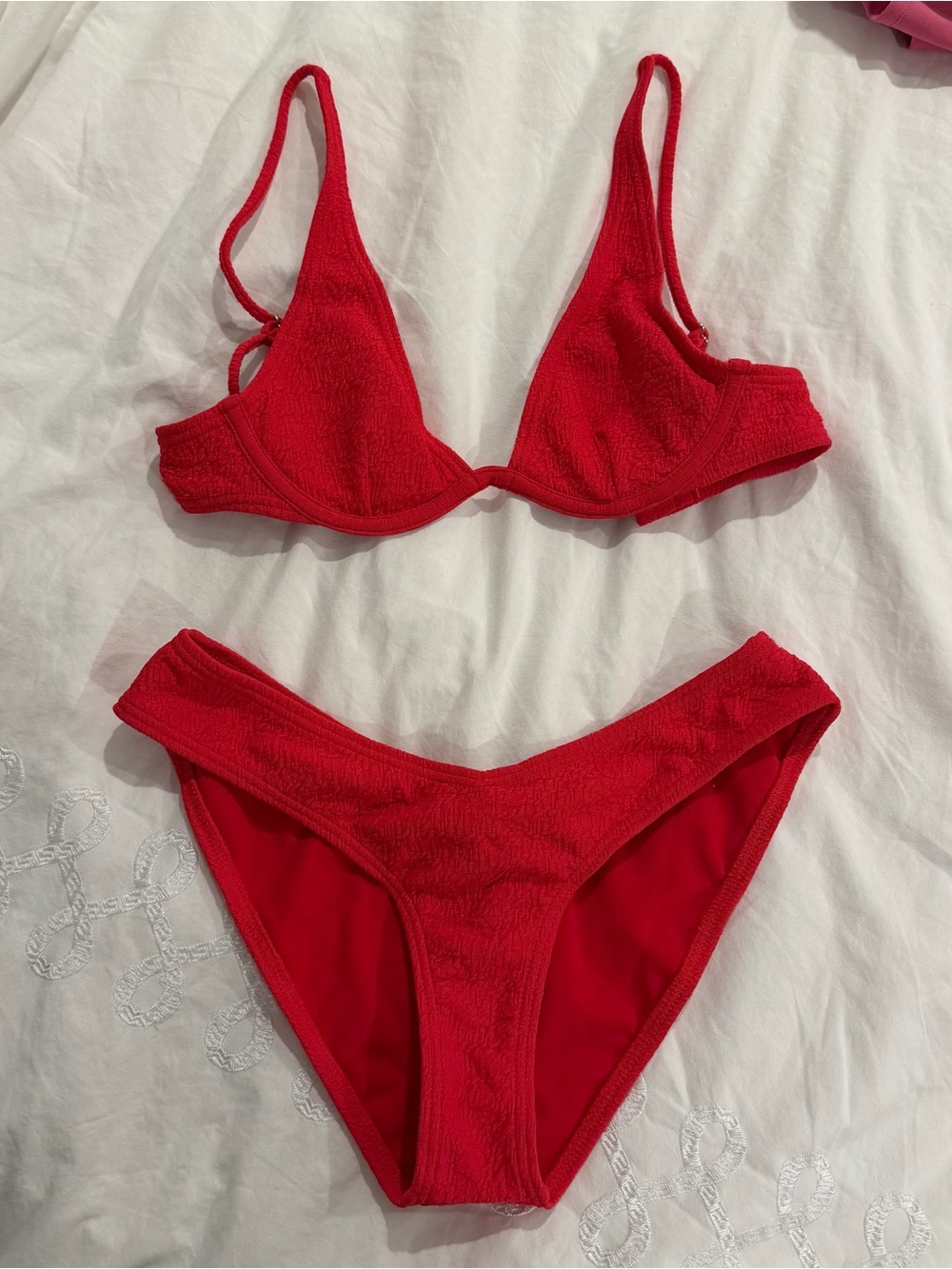 Full Tilt Red Textured Triangle Bikini Set